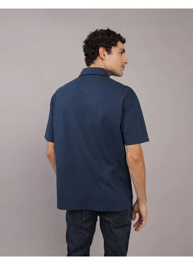 American Eagle Oversized Half Zip-Up Polo Shirt