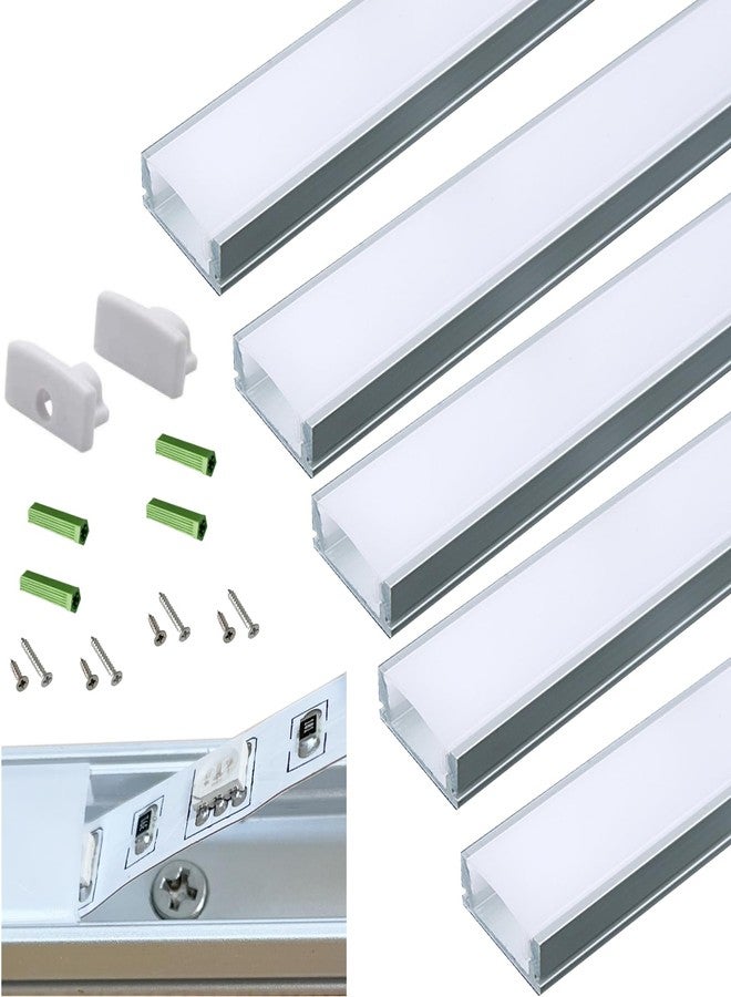 THMOOTHER 5-Pack Pre-Drilled Countersunk Hole 3.3FT/100CM LED Strip U Channel Diffuser, Hacksaw Easy Cut Flush Mounted Under Cabinet Tape Light Aluminum Track Low Profile with Mounting Spares - Image 1