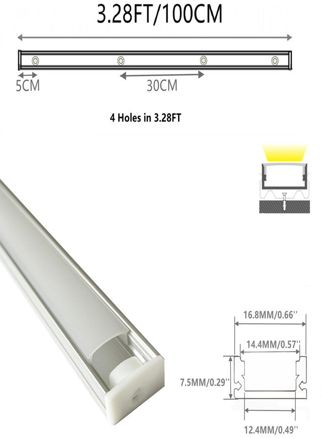 THMOOTHER 5-Pack Pre-Drilled Countersunk Hole 3.3FT/100CM LED Strip U Channel Diffuser, Hacksaw Easy Cut Flush Mounted Under Cabinet Tape Light Aluminum Track Low Profile with Mounting Spares - Image 3