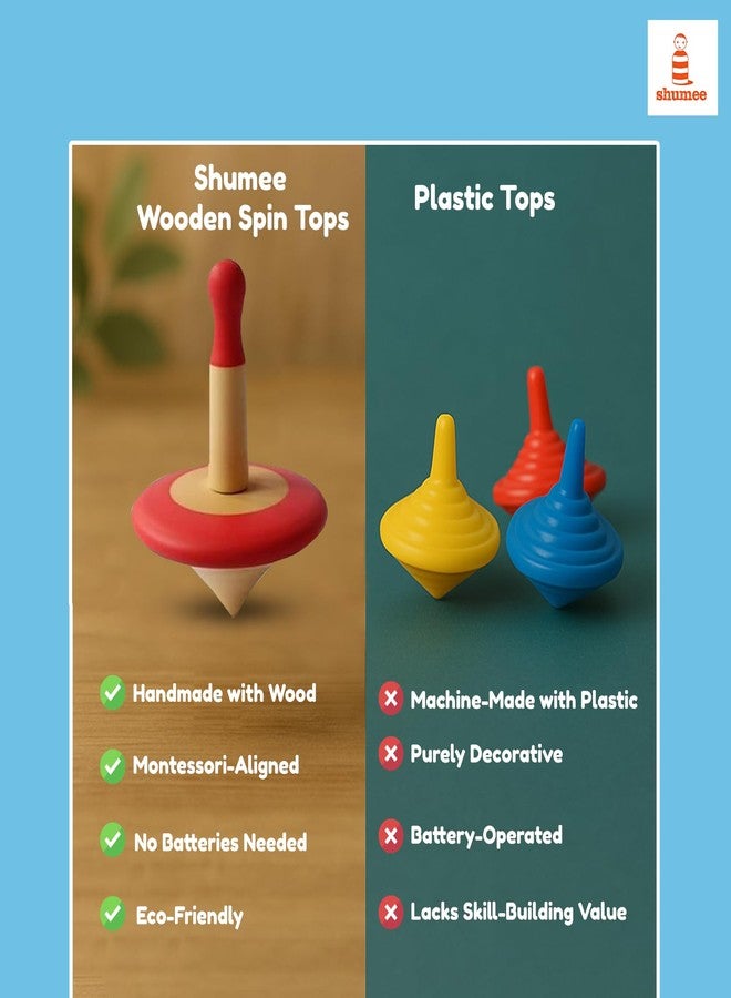 Shumee Wooden Spinning Top Toy for Kids (3+ Years) | Set of 3 Multicolor Tops | Hand‑Eye Coordination & Fine Motor Skills | Non‑Toxic | Montessori Classic Toy | Indoor & Outdoor Play | Lattoo | Buguri - Image 5