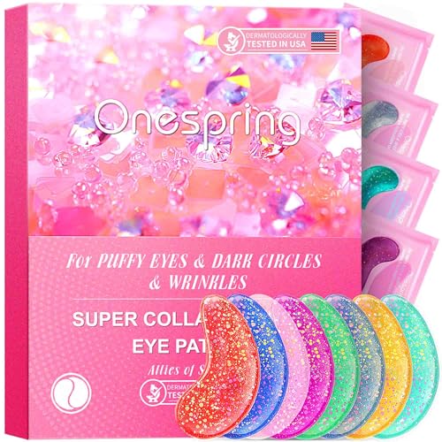 OneSpring لصقات تحت العين 24 زوج من جل العين لعلامات التجاعيد، العيون المنتفخة، الهالات السوداء، أكياس العين، جل الكولاجين الطبيعي، لصقات قناع تحت العين للانتعاش والتجديد - Image 1