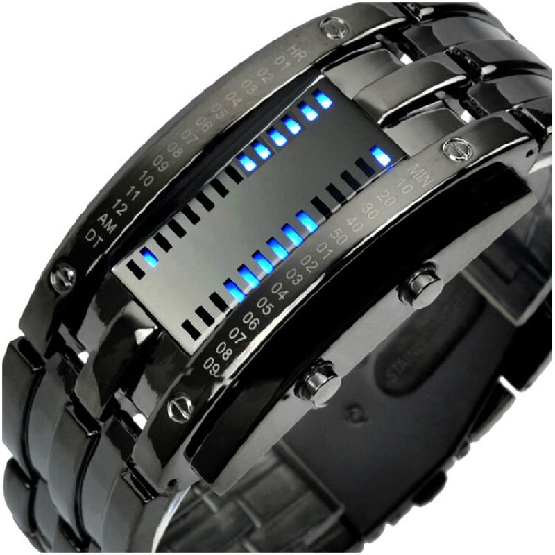 Reginald ساعات ثنائية للرجال مع قرص ماتريكس ساعات رائعة رياضية خارجية كاجوال مربعة زرقاء LED ساعة سوار من الفولاذ المقاوم للصدأ ساعات للرجال - Image 2