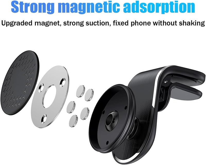 JNNJ Universal Magnetic Car Phone Holder Mount with 360° Rotation Air Vent Clip - Silver - Image 2