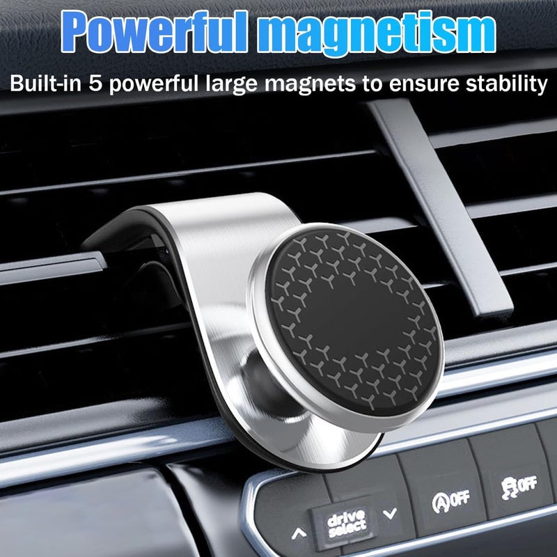 JNNJ Universal Magnetic Car Phone Holder Mount with 360° Rotation Air Vent Clip - Silver - Image 5