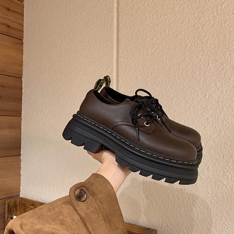 Cowhide Edition ~ Little Martin Lace-Up Thick Sole Increased Casual Dr Derby Small Leather Shoes Leather Loafers Women'S - Image 3
