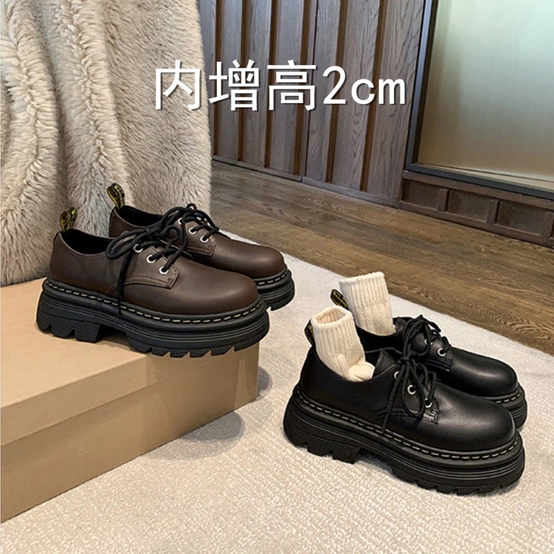 Cowhide Edition ~ Little Martin Lace-Up Thick Sole Increased Casual Dr Derby Small Leather Shoes Leather Loafers Women'S - Image 2