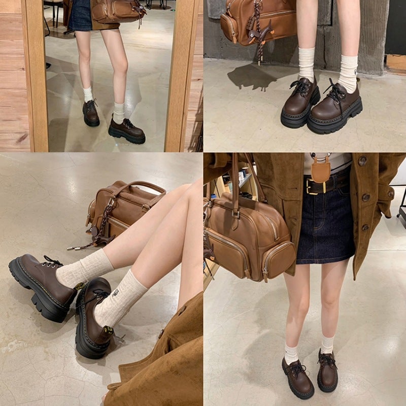 Cowhide Edition ~ Little Martin Lace-Up Thick Sole Increased Casual Dr Derby Small Leather Shoes Leather Loafers Women'S - Image 4