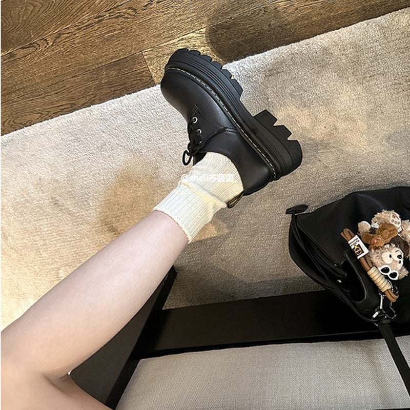 Cowhide Edition ~ Little Martin Lace-Up Thick Sole Increased Casual Dr Derby Small Leather Shoes Leather Loafers Women'S - Image 1