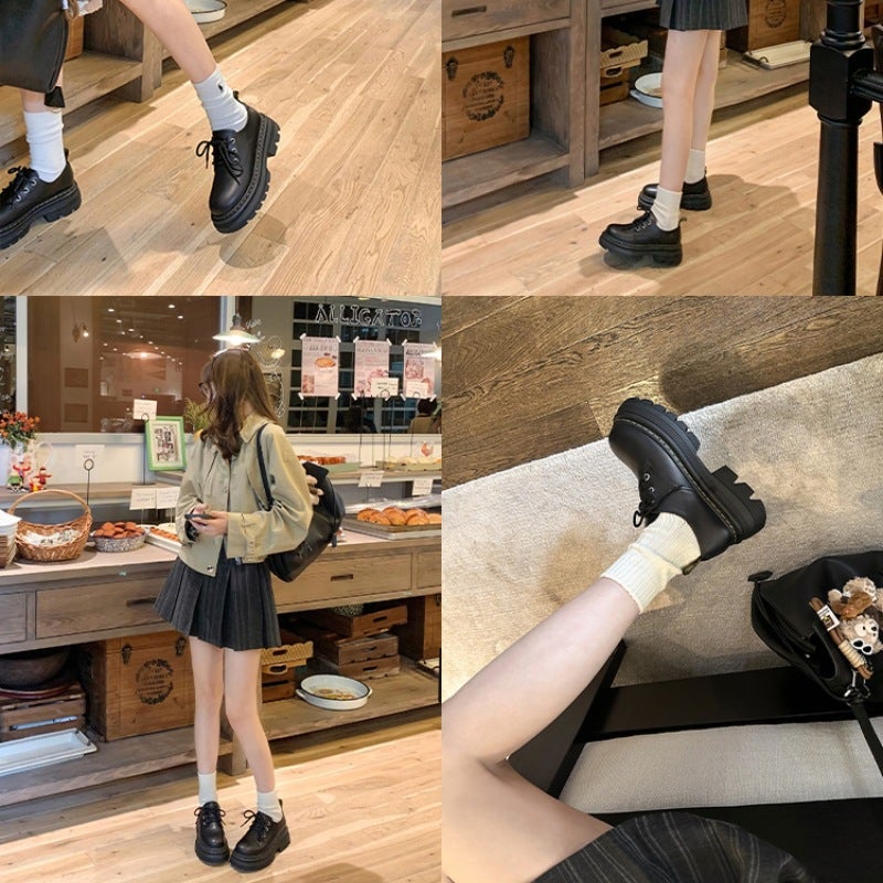Cowhide Edition ~ Little Martin Lace-Up Thick Sole Increased Casual Dr Derby Small Leather Shoes Leather Loafers Women'S - Image 5