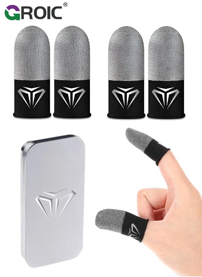 GROIC 2 Pair Grey Pure Silver Fiber & Carbon Fiber Gaming Finger Sleeves, No Rubber Band Comfortable fit, 0.15mm E-Sports Professional Finger Glove for Model Gaming, Anti-Sweat, Fit All Touchscreen Devices  - Image 1