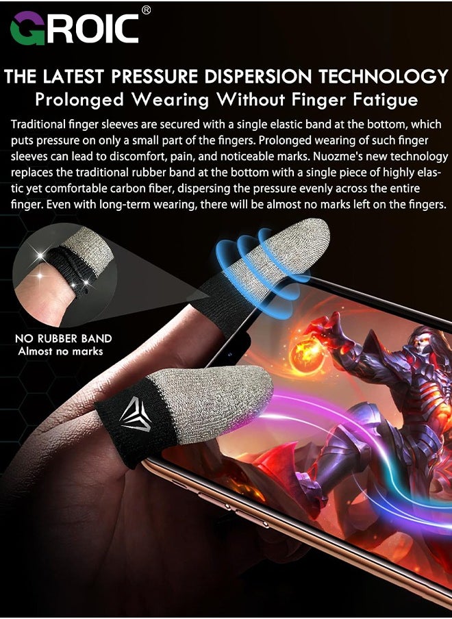 GROIC 2 Pair Grey Pure Silver Fiber & Carbon Fiber Gaming Finger Sleeves, No Rubber Band Comfortable fit, 0.15mm E-Sports Professional Finger Glove for Model Gaming, Anti-Sweat, Fit All Touchscreen Devices  - Image 4