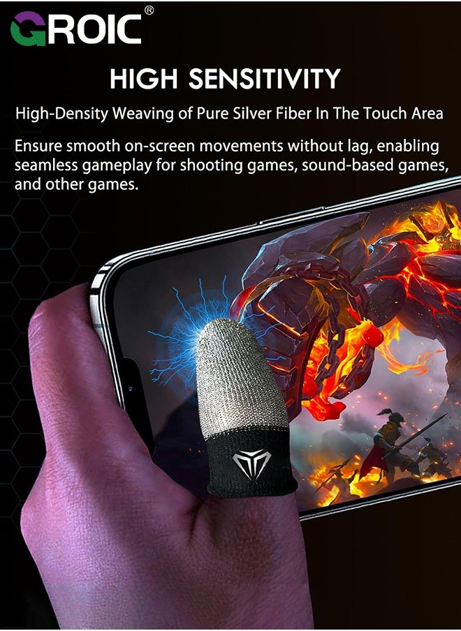 GROIC 2 Pair Grey Pure Silver Fiber & Carbon Fiber Gaming Finger Sleeves, No Rubber Band Comfortable fit, 0.15mm E-Sports Professional Finger Glove for Model Gaming, Anti-Sweat, Fit All Touchscreen Devices  - Image 5