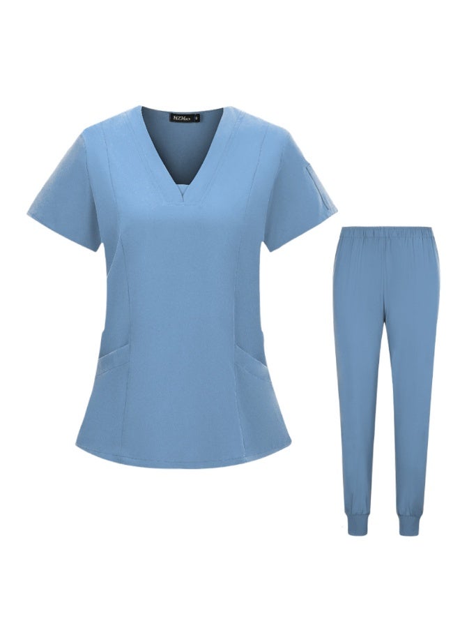 Loquat Womens Medical Scrubs Set Medical Uniform Set Light Blue - Image 1