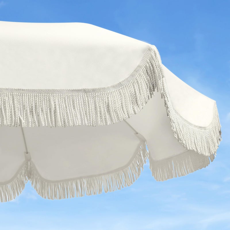 Seazul 7.5ft Patio Umbrella with Fringe, Beach Umbrella, Fringe Umbrella Outdoor Patio with Hanging Hook, Tilting Aluminum Pole, UV 50+, Fiberglass Ribs, Elegant Cream - Image 3