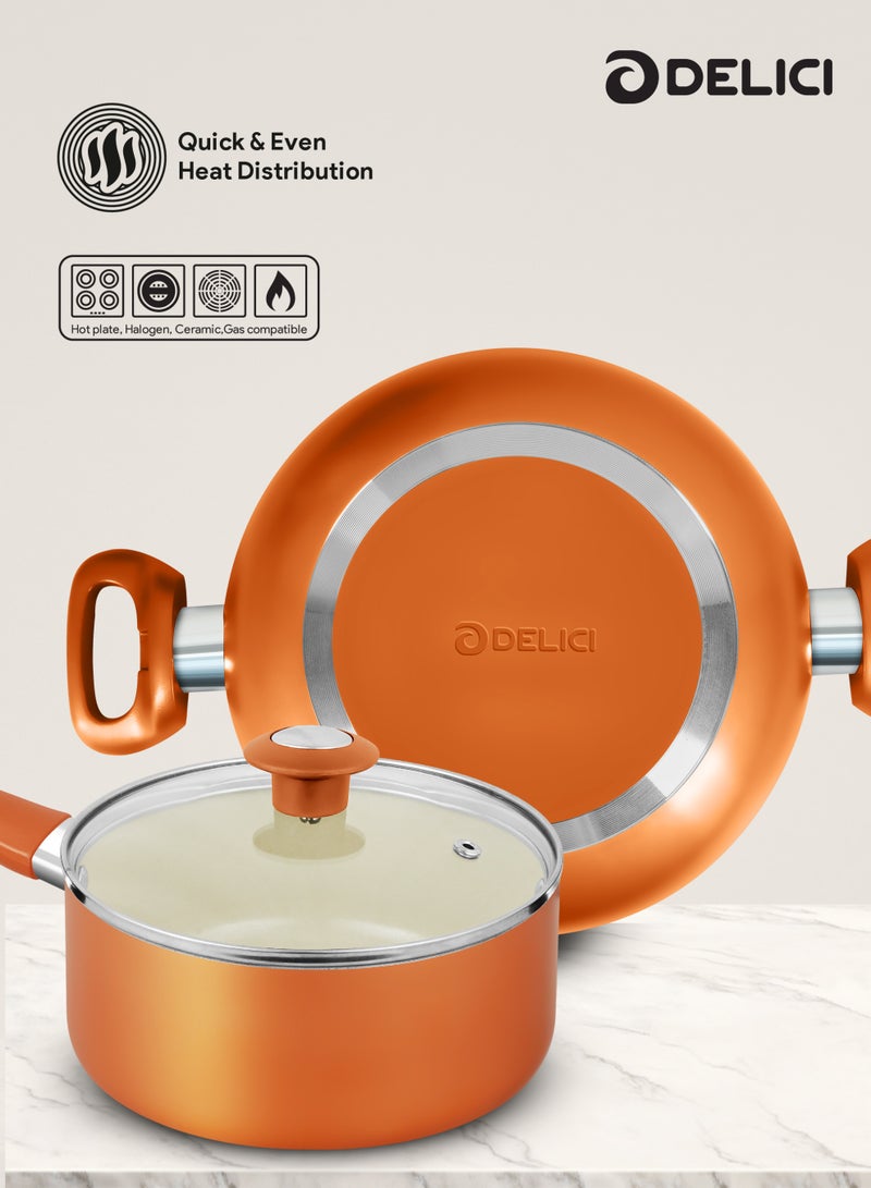 ديليتشي طقم أواني طهي ديليتشي الخزفية غير اللاصقة، ٨ قطع (NCC8CU) | أداء فائق ١٠ مرات في عدم الالتصاق | توزيع سريع ومتساوي للحرارة | سهل التنظيف | غير سام | متوافق مع الغاز والسخانات والهالوجين | يشمل طواجن، قدر، مقلاة، وملعقة نايلون - Image 4