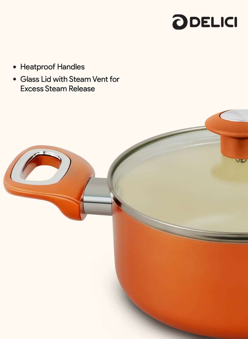 ديليتشي طقم أواني طهي ديليتشي الخزفية غير اللاصقة، ٨ قطع (NCC8CU) | أداء فائق ١٠ مرات في عدم الالتصاق | توزيع سريع ومتساوي للحرارة | سهل التنظيف | غير سام | متوافق مع الغاز والسخانات والهالوجين | يشمل طواجن، قدر، مقلاة، وملعقة نايلون - Image 5