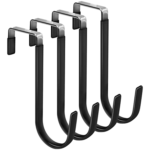 FYY Over the Door Hooks, 4 Pack Door Hangers Hooks with Rubber Prevent Scratches Heavy Duty Organizer Hooks for Living Room, Bathroom, Bedroom, Kitchen Hanging Clothes, Towels, Hats, Coats, Bags Black - Image 1