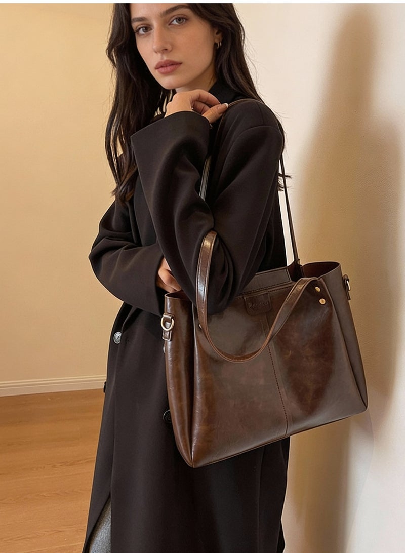 كيفية حقيبة كتف نسائية كبيرة السعة بتصميم دلو، تصميم أوروبي وأمريكي عتيق، حقيبة كروس بودي متعددة الاستخدامات للتنقل - Image 2