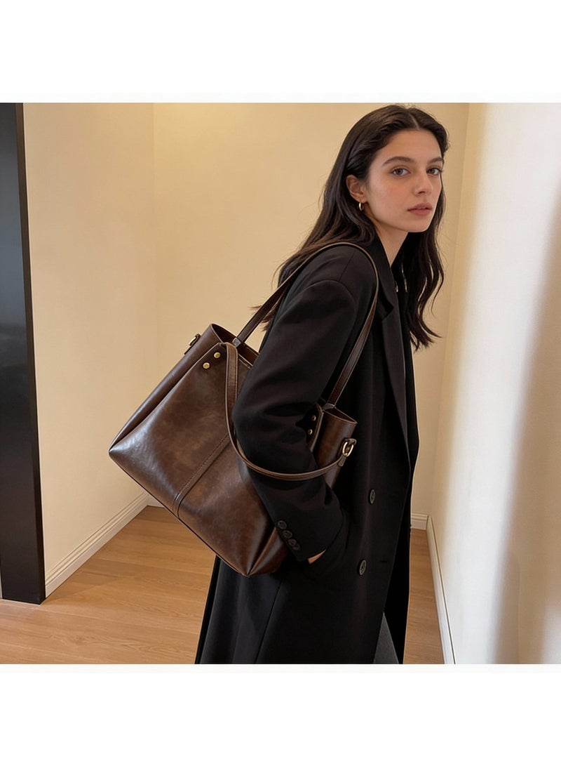 كيفية حقيبة كتف نسائية كبيرة السعة بتصميم دلو، تصميم أوروبي وأمريكي عتيق، حقيبة كروس بودي متعددة الاستخدامات للتنقل - Image 3