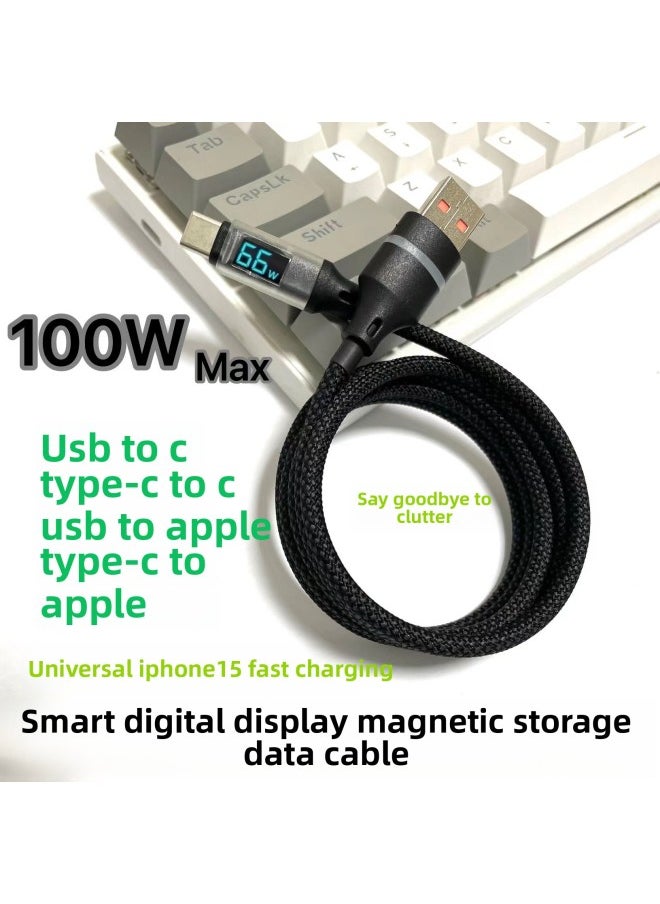 Generic - Smart Digital Display Magnetic Storage Data Cable 100W Fast Charging Cable Suitable For Android For Huawei For Iphone6/15 Mobile Phones-Color:1 M-Model:Black Magnetic Cable USB To For Iphone 12W [support 6-10]] - Image 1