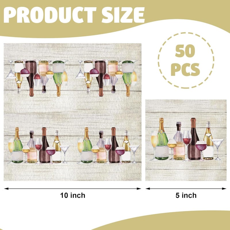 Fairooth 50 Pcs Wine Cocktail Napkins Disposable Champagne Bottle Paper Napkins 3-Ply Bar Tasting Beverage Napkins Bartender Dinner Napkins for Wedding Bridal Shower Birthday Party Supplies - Image 2