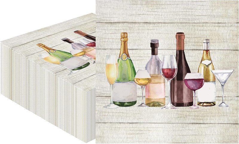 Fairooth 50 Pcs Wine Cocktail Napkins Disposable Champagne Bottle Paper Napkins 3-Ply Bar Tasting Beverage Napkins Bartender Dinner Napkins for Wedding Bridal Shower Birthday Party Supplies - Image 1