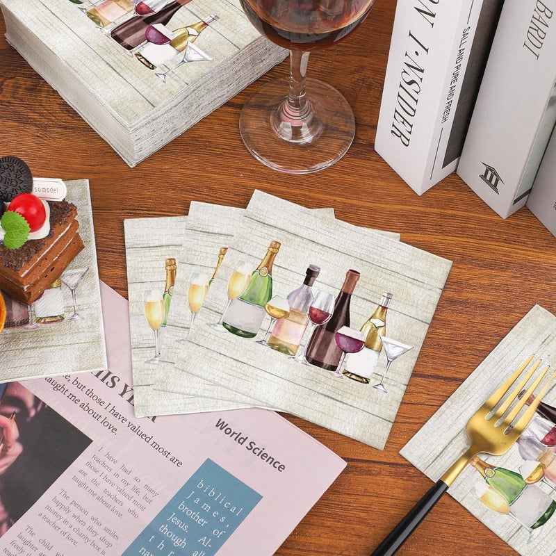 Fairooth 50 Pcs Wine Cocktail Napkins Disposable Champagne Bottle Paper Napkins 3-Ply Bar Tasting Beverage Napkins Bartender Dinner Napkins for Wedding Bridal Shower Birthday Party Supplies - Image 4