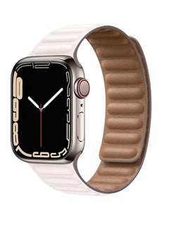 TenTech Magnetic Genuine Leather Watch Band for Apple Watch Ultra/Ultra 2, Size 49mm 45mm 44mm 42, Adjustable Sport Band with Magnetic Closure for iWatch Series 9/8/7/6/5/4/3/2 /1/SE – white