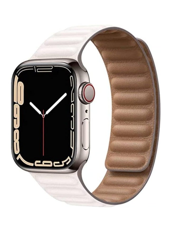 ten.tech - TenTech Magnetic Genuine Leather Watch Band for Apple Watch Ultra/Ultra 2, Size 49mm 45mm 44mm 42, Adjustable Sport Band with Magnetic Closure for iWatch Series 9/8/7/6/5/4/3/2 /1/SE – white - Image 1