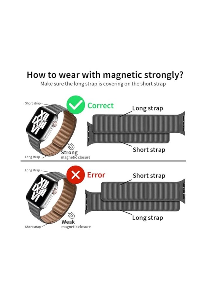 ten.tech - TenTech Magnetic Genuine Leather Watch Band for Apple Watch Ultra/Ultra 2, Size 49mm 45mm 44mm 42, Adjustable Sport Band with Magnetic Closure for iWatch Series 9/8/7/6/5/4/3/2 /1/SE – white - Image 1