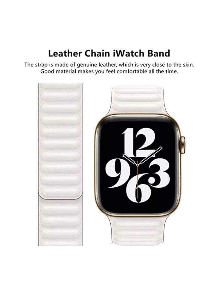 ten.tech - TenTech Magnetic Genuine Leather Watch Band for Apple Watch Ultra/Ultra 2, Size 49mm 45mm 44mm 42, Adjustable Sport Band with Magnetic Closure for iWatch Series 9/8/7/6/5/4/3/2 /1/SE – white - Image 1