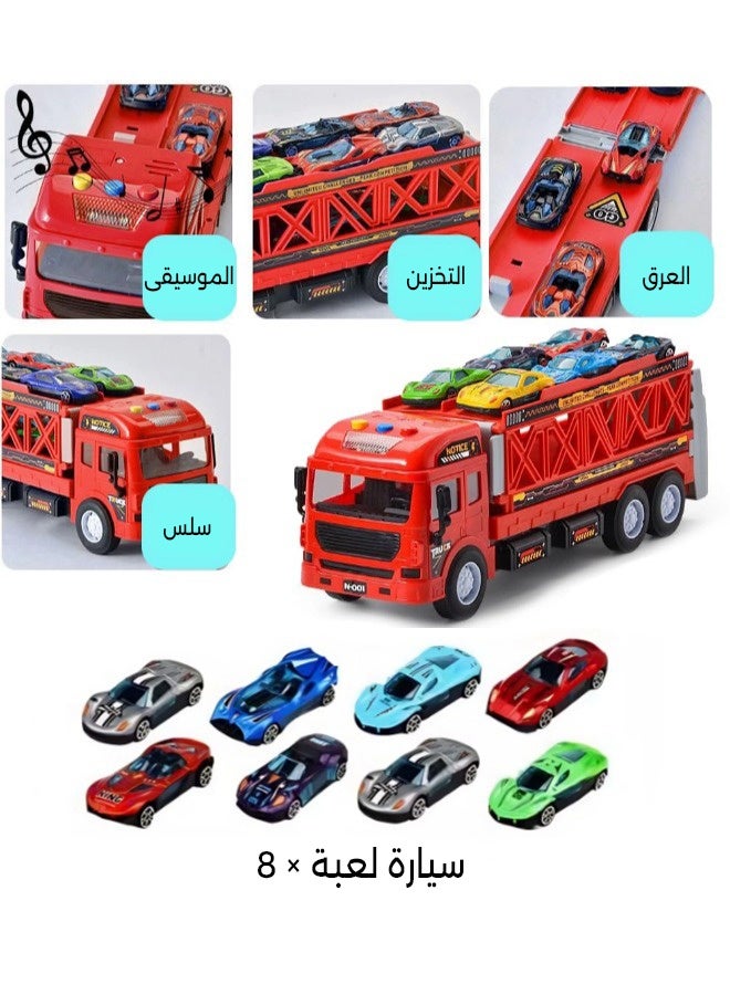 Vixplorn Children's racing car toys, children's racing toys, children's alloy transport truck toys, 90cm double track with catapult cars, 8 metal cars and foldable truck set, suitable for toddlers and girls aged 2-5 and up as a toy gift. - Image 2