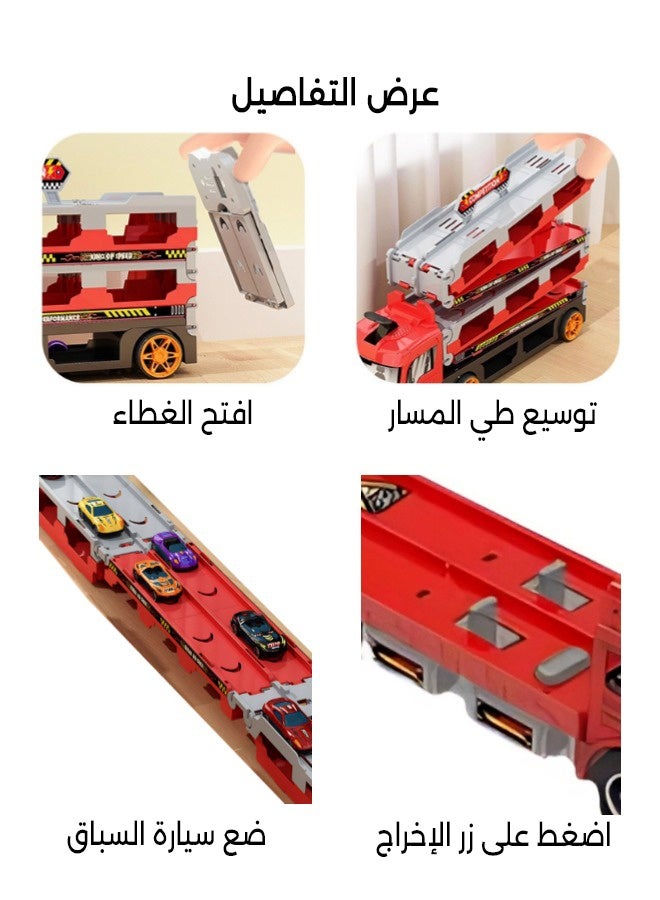 Vixplorn Children's racing car toys, children's racing toys, children's alloy transport truck toys, 90cm double track with catapult cars, 8 metal cars and foldable truck set, suitable for toddlers and girls aged 2-5 and up as a toy gift. - Image 3