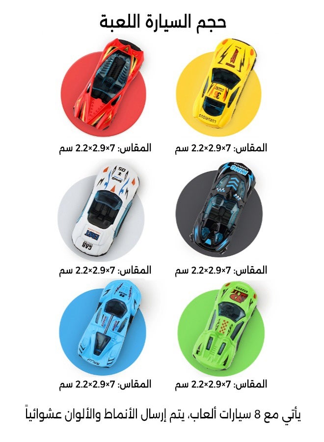 Vixplorn Children's racing car toys, children's racing toys, children's alloy transport truck toys, 90cm double track with catapult cars, 8 metal cars and foldable truck set, suitable for toddlers and girls aged 2-5 and up as a toy gift. - Image 4