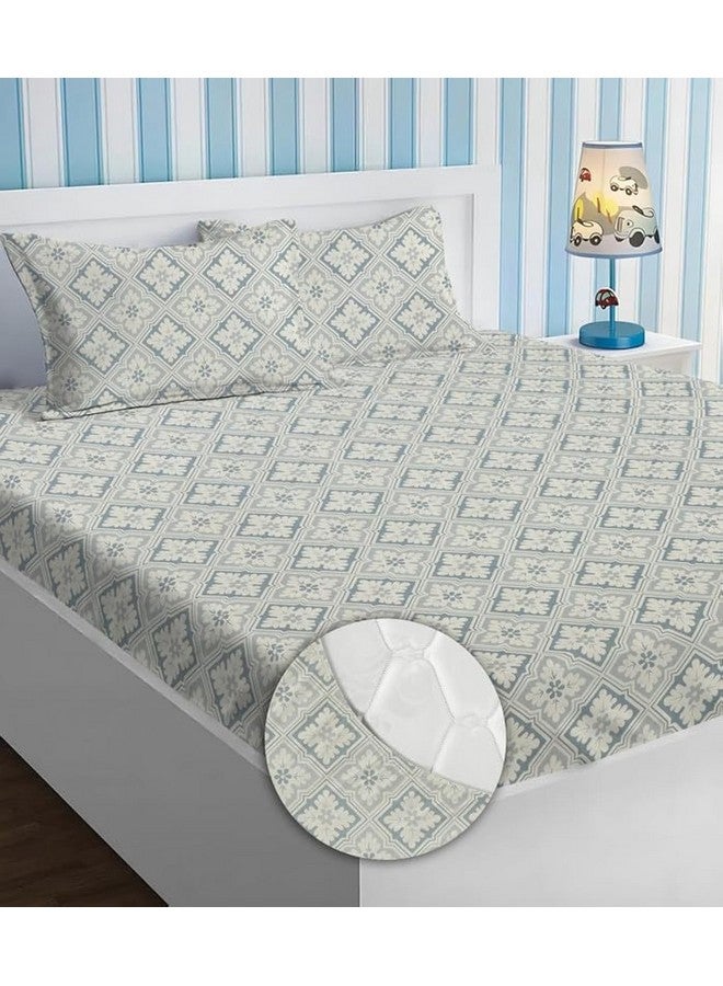 BSB HOME BSB HOME Premium Microfiber All Round Elastic Fitted Bedsheets for Double Bed with 2 King Size Pillow Covers 160 TC Supersoft |Wrinkel Free Bed Cover Size - 72x78+8 inches | White & Grey  - Image 1