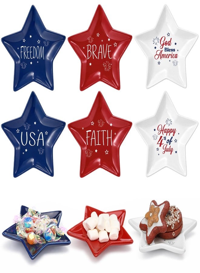 LOYIM 6 Pcs 4th of July Ceramic Plates Patriotic Memorial Day Small Plates for Treat Cookie Goodie Red White and Blue Star Snack Candy Dishes for Independence 250th Anniversary Holiday Decoration - Image 1