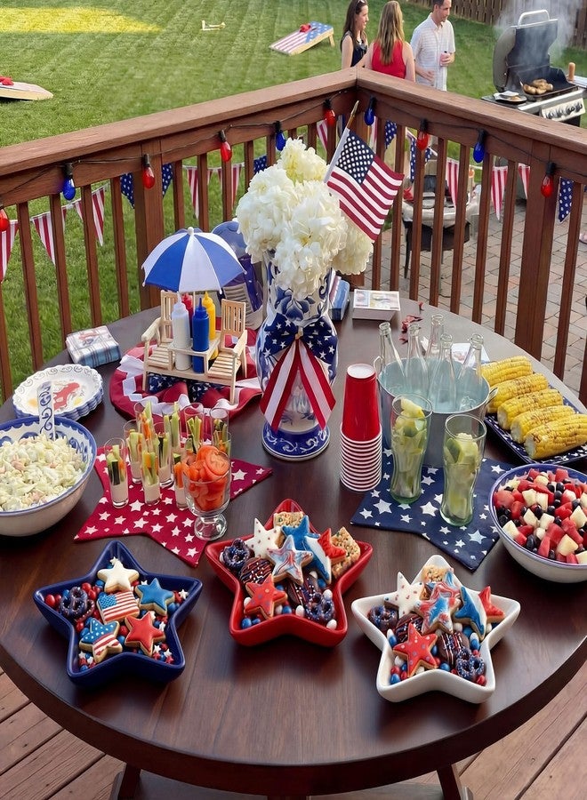 LOYIM 6 Pcs 4th of July Ceramic Plates Patriotic Memorial Day Small Plates for Treat Cookie Goodie Red White and Blue Star Snack Candy Dishes for Independence 250th Anniversary Holiday Decoration - Image 5