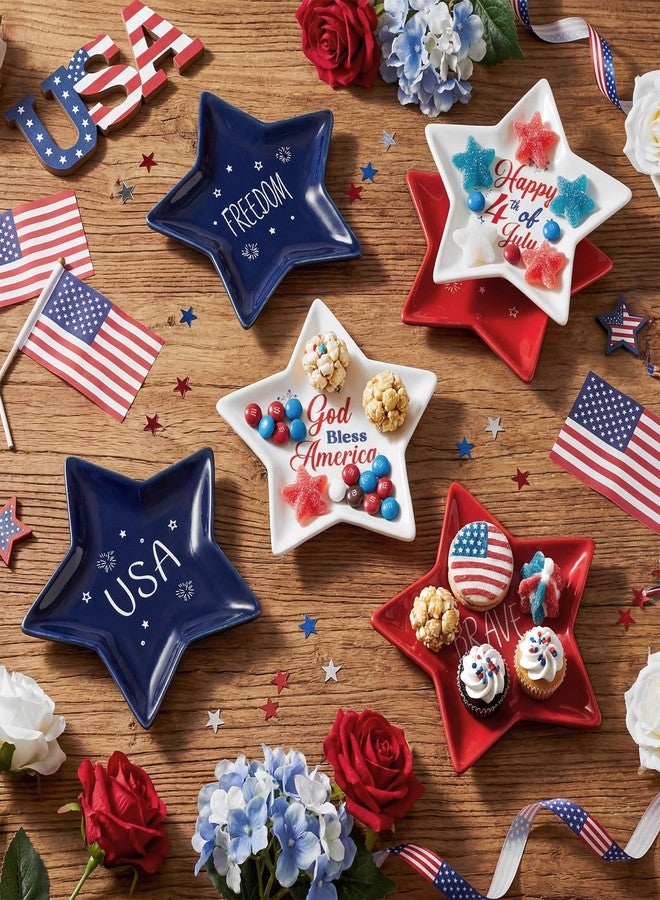 LOYIM 6 Pcs 4th of July Ceramic Plates Patriotic Memorial Day Small Plates for Treat Cookie Goodie Red White and Blue Star Snack Candy Dishes for Independence 250th Anniversary Holiday Decoration - Image 2