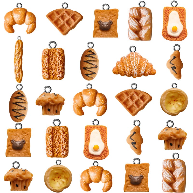 Sureio 60piece Handmade Simulation Bread Toast Charms Resin Pendants for DIY Jewelry Making Ideal for Earrings and Necklaces Craft Supplies