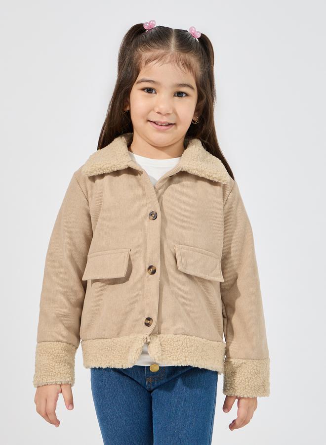 Styli Teddy Faux Fur Trim Thermal Lined Corduroy Jacket  - Image 1
