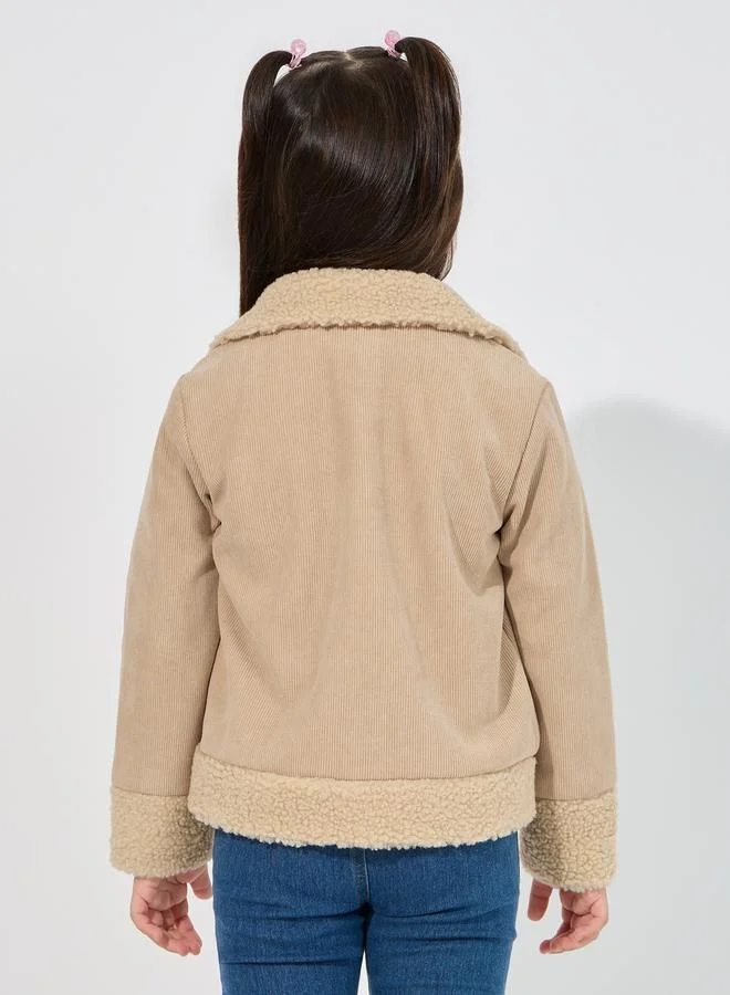 Styli Teddy Faux Fur Trim Thermal Lined Corduroy Jacket