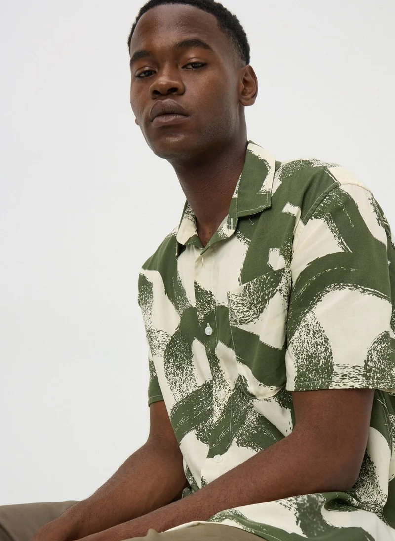 Matalan Khaki Brush Stroke Print Shirt