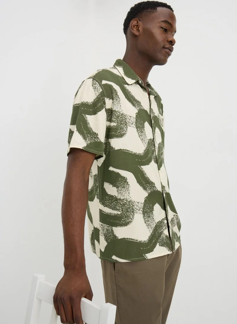 Matalan Khaki Brush Stroke Print Shirt