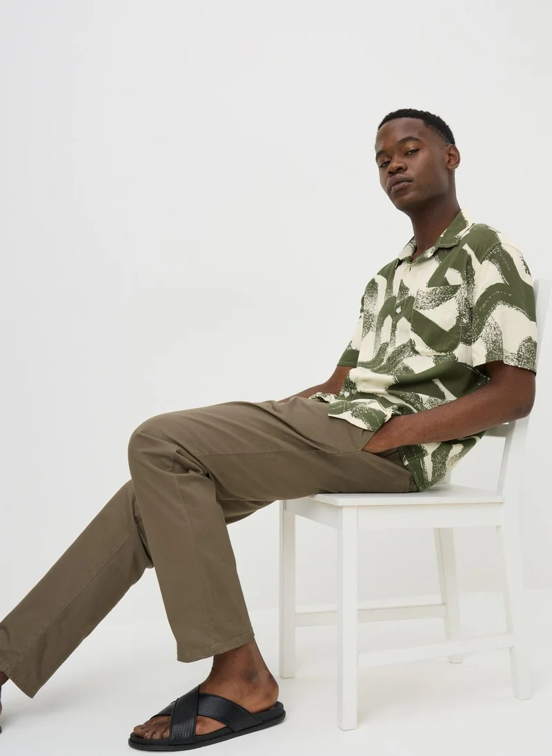 Matalan Khaki Brush Stroke Print Shirt