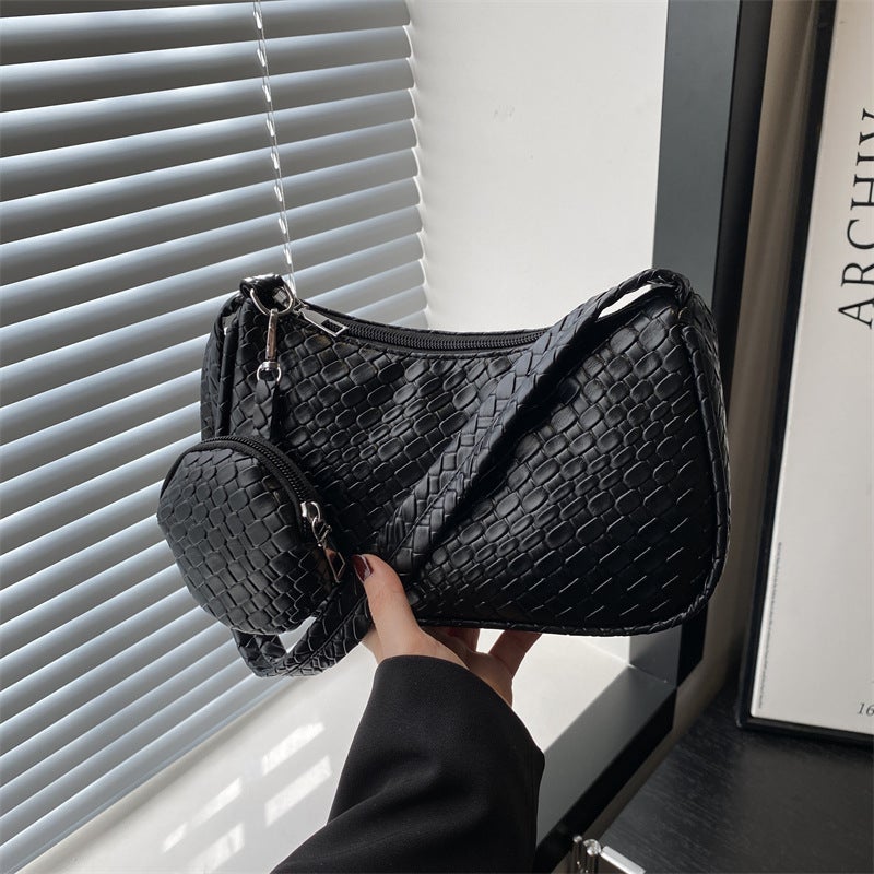 Vintage Underarm Bag For Women 2025 Spring/ Trendy Retro Woven Handbag Two-Piece Set Versatile Ins Shoulder Bag - Image 5