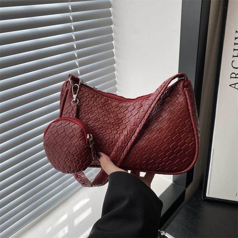 Vintage Underarm Bag For Women 2025 Spring/ Trendy Retro Woven Handbag Two-Piece Set Versatile Ins Shoulder Bag - Image 4