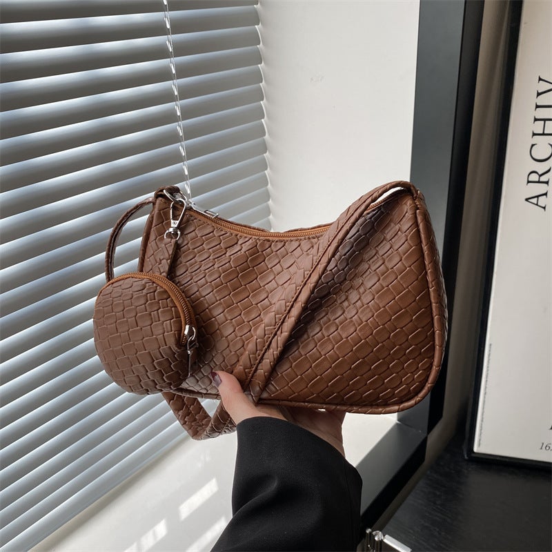 Vintage Underarm Bag For Women 2025 Spring/ Trendy Retro Woven Handbag Two-Piece Set Versatile Ins Shoulder Bag - Image 2