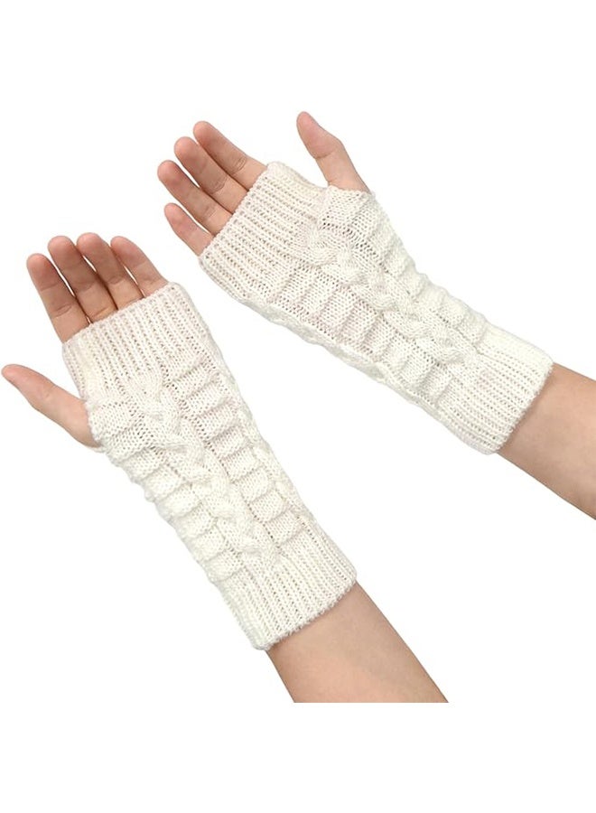 1Pairs Fingerless Knitted Gloves for - Women Men Autumn Winter Warm Knitted Gloves Outdoor Driving(white) - Image 2