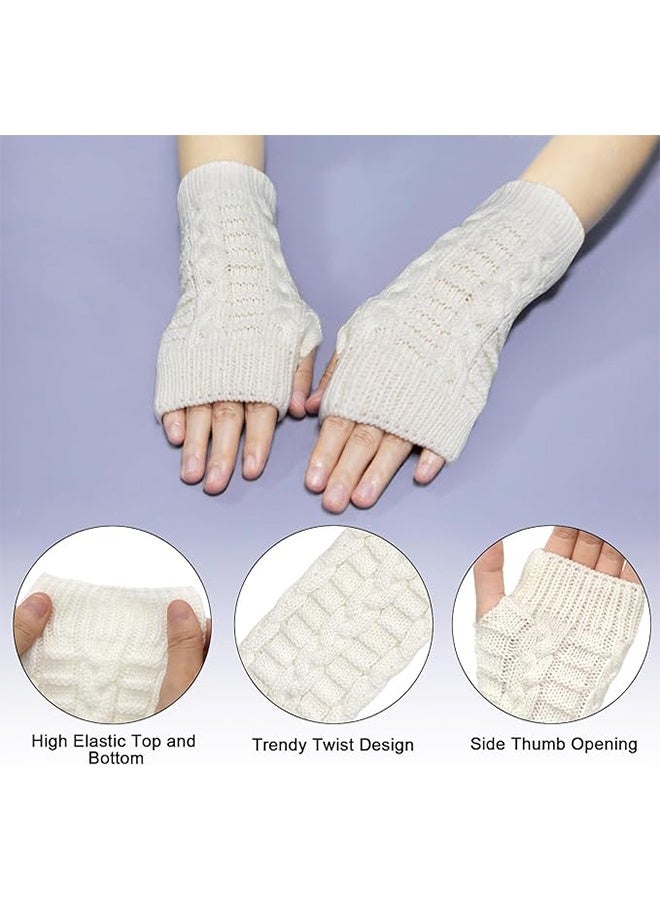 1Pairs Fingerless Knitted Gloves for - Women Men Autumn Winter Warm Knitted Gloves Outdoor Driving(white) - Image 4