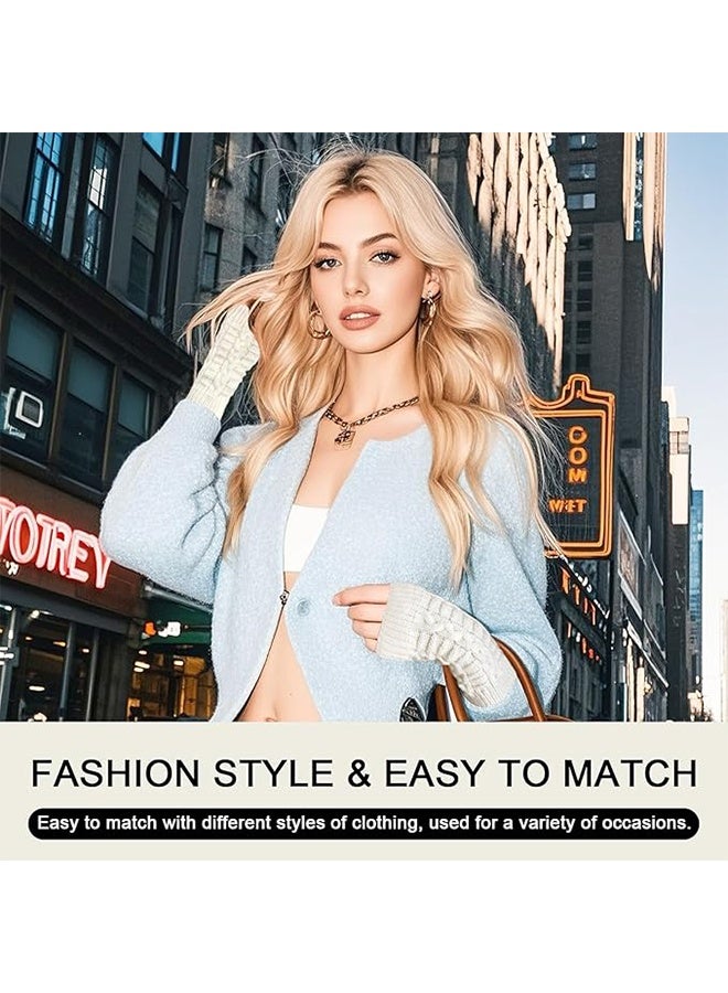 1Pairs Fingerless Knitted Gloves for - Women Men Autumn Winter Warm Knitted Gloves Outdoor Driving(white) - Image 5